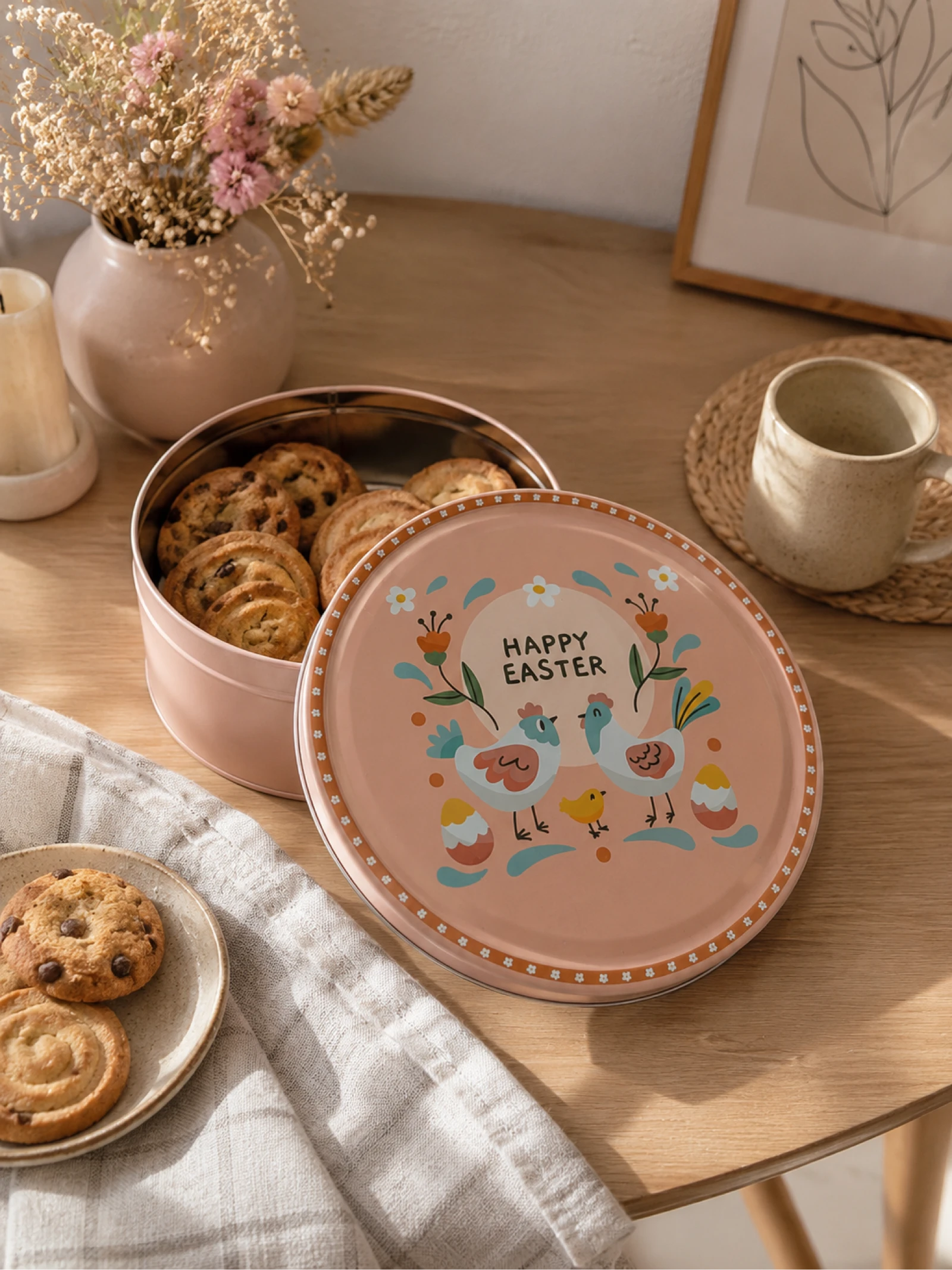 Boîte à gâteaux en métal – décoration de Pâques – rose poudré